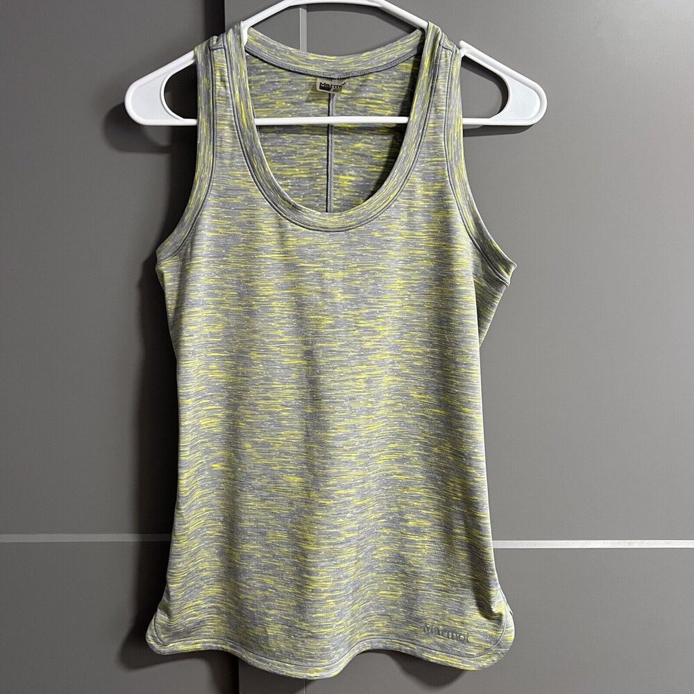 Marmot Women Racerback Activewear Outdoor Tank Top Heather Gray/Yellow X-Small